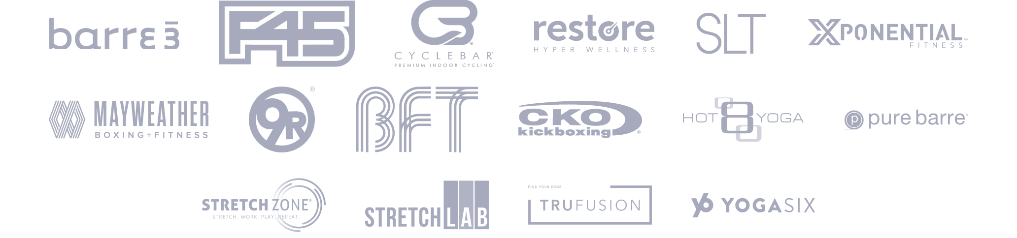 Logos of various brands Loyalsnap works with displayed on white background
