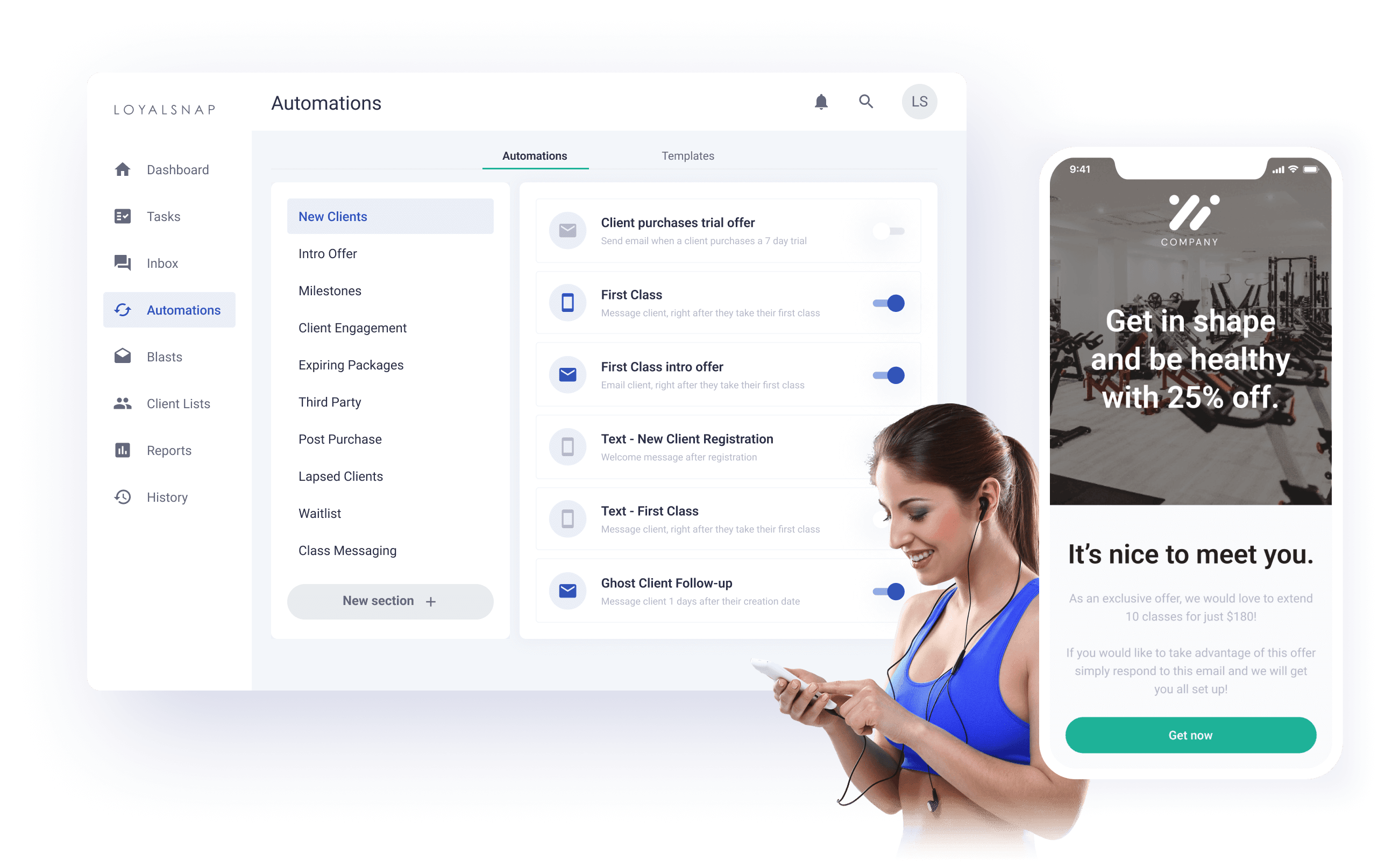 A Loyalsnap feature dashboard representing automations